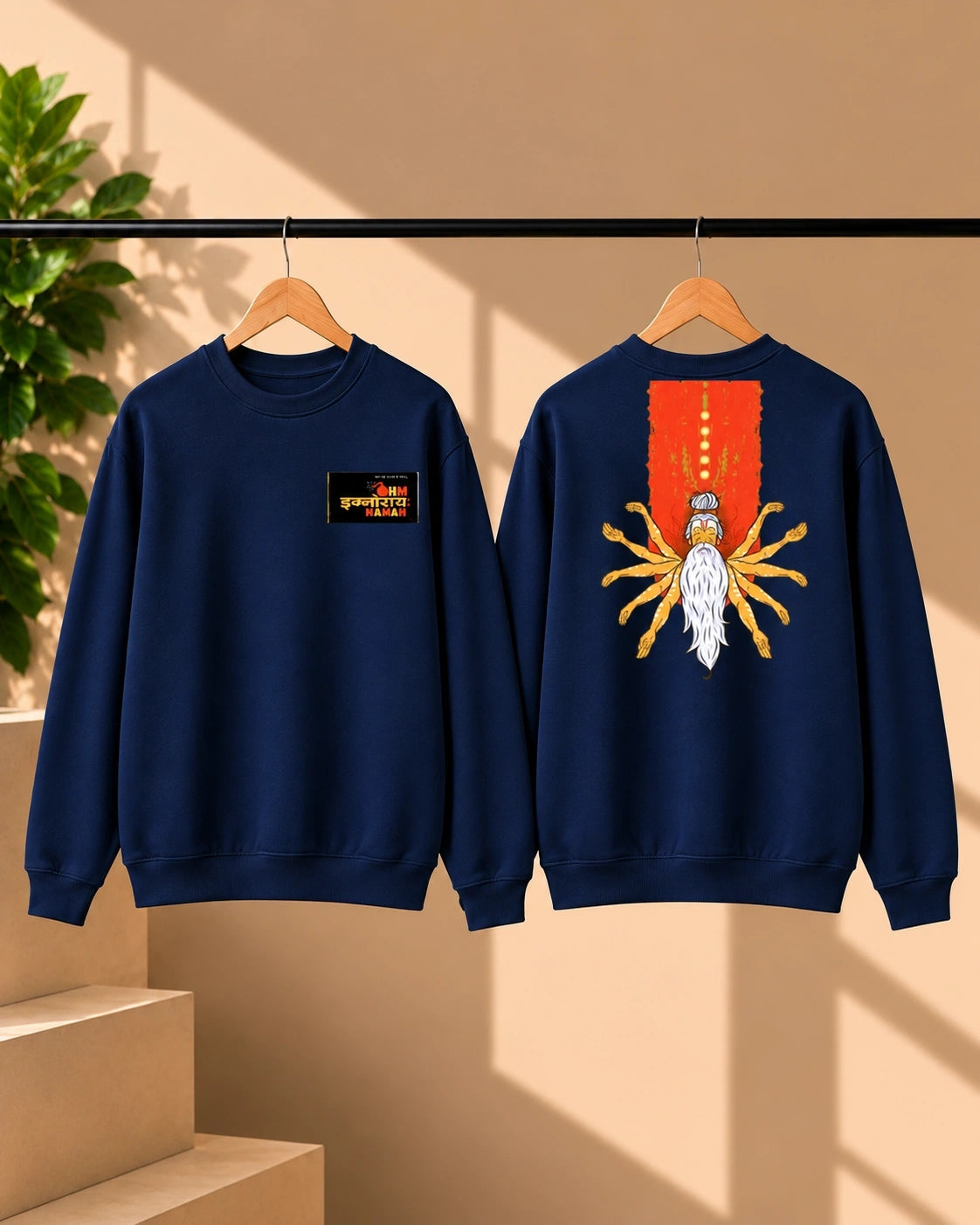 Men’s White Indian Spiritual Graphic Sweatshirt – Namah Front & Mystic Back Print