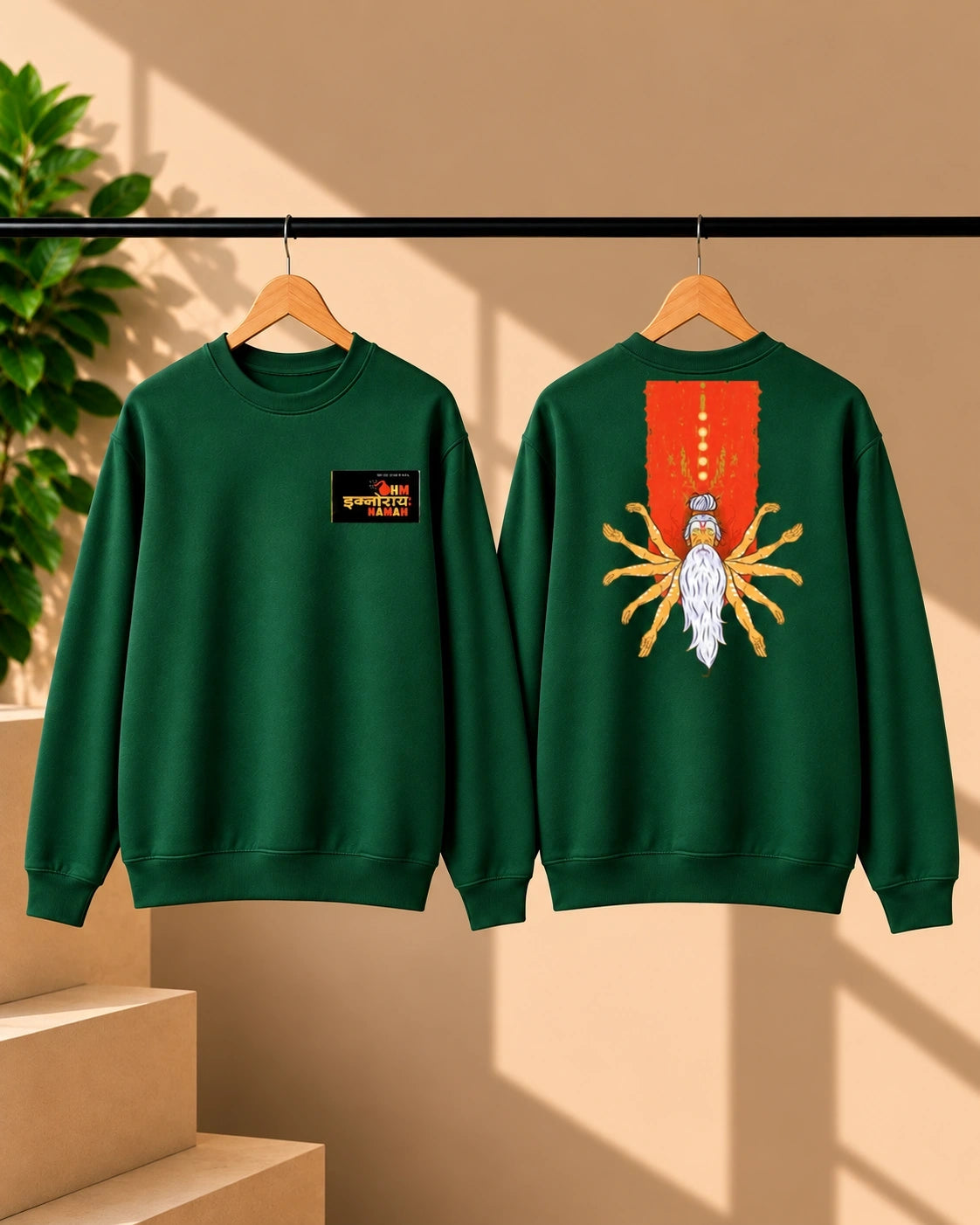 Men’s White Indian Spiritual Graphic Sweatshirt – Namah Front & Mystic Back Print