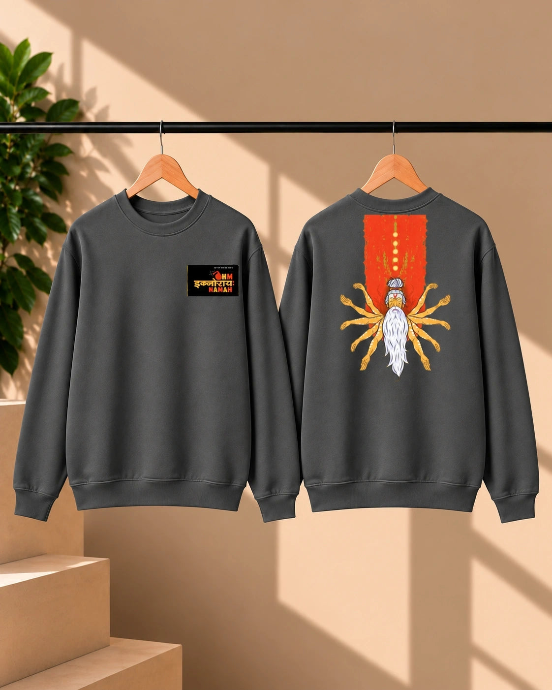 Men’s White Indian Spiritual Graphic Sweatshirt – Namah Front & Mystic Back Print