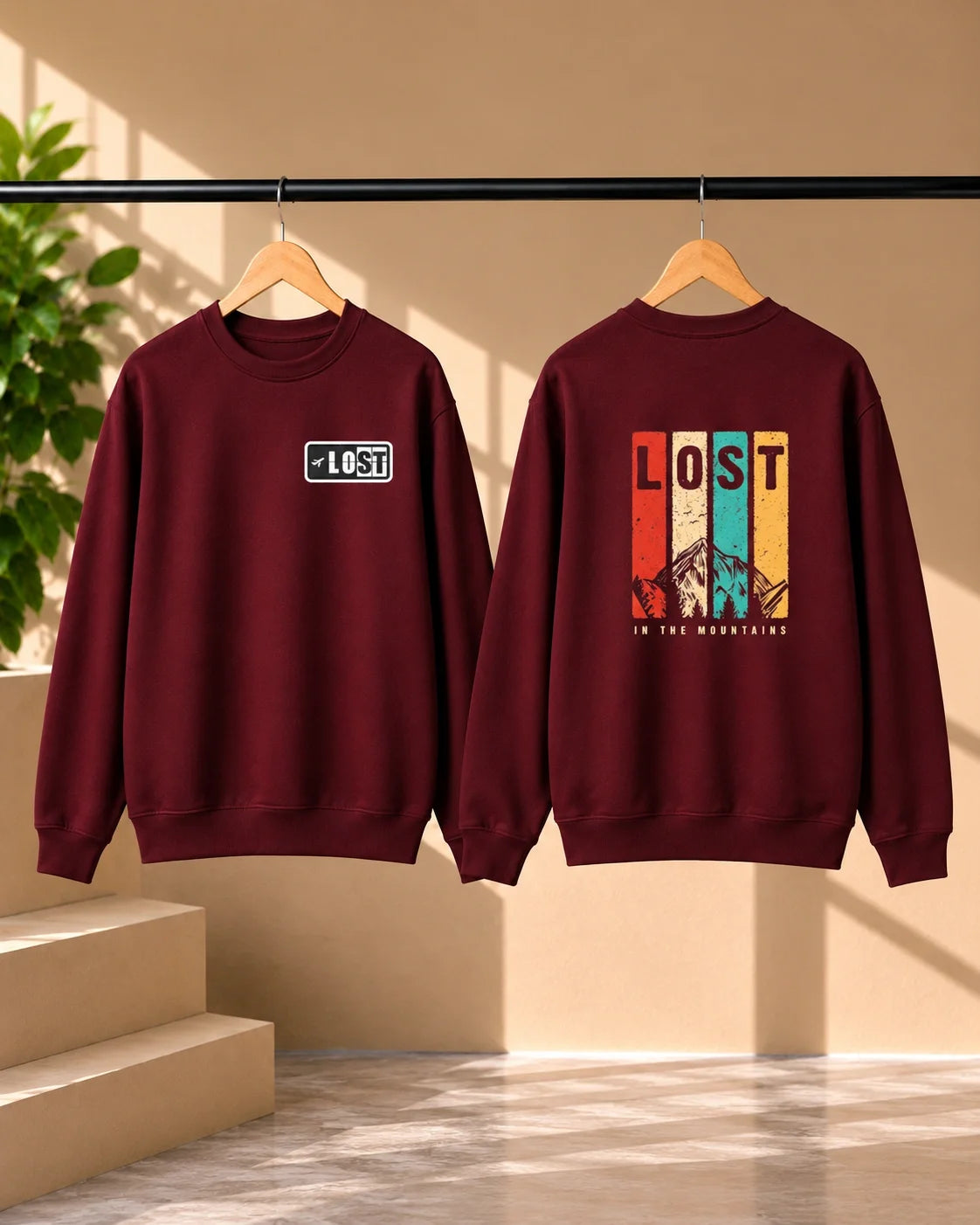 Men’s White Lost in the Mountains Graphic Sweatshirt – Front & Back Print