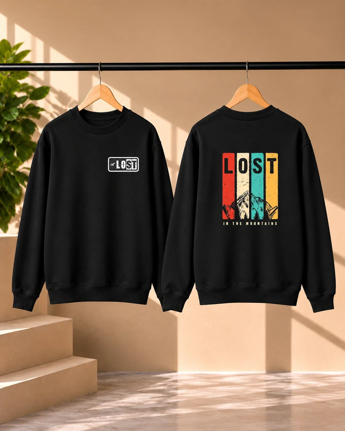 Men’s White Lost in the Mountains Graphic Sweatshirt – Front & Back Print