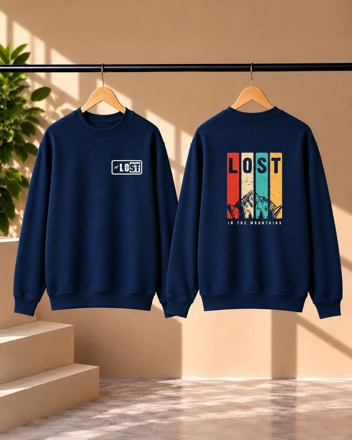 Men’s White Lost in the Mountains Graphic Sweatshirt – Front & Back Print