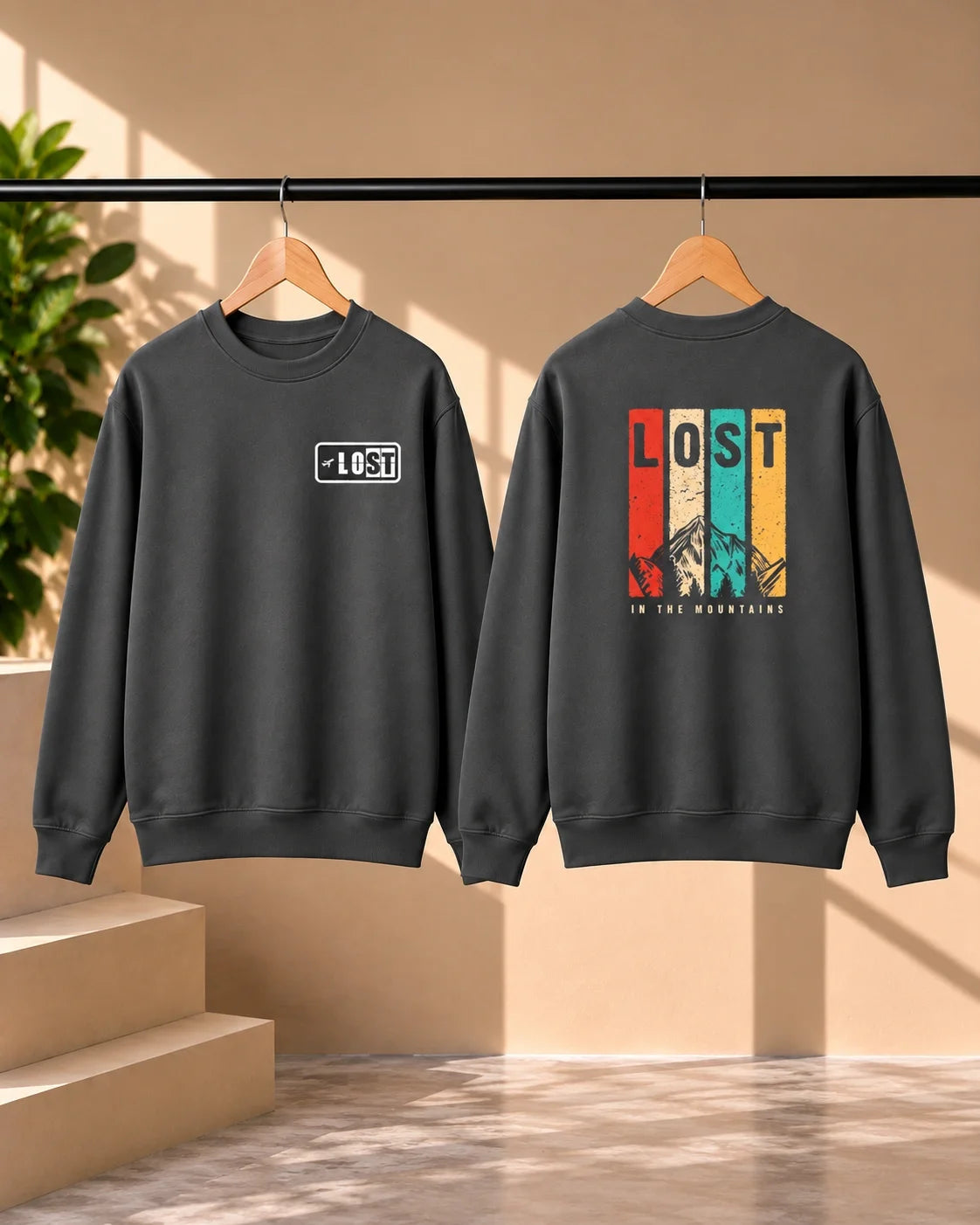 Men’s White Lost in the Mountains Graphic Sweatshirt – Front & Back Print