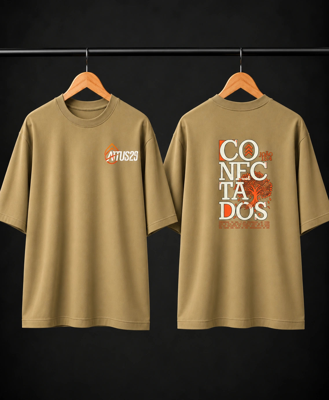 Men’s Beige Graphic Oversized T-Shirt – Drop Shoulder Streetwear Tee