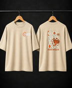 Men’s Beige Graphic Oversized T-Shirt – Drop Shoulder Streetwear Tee