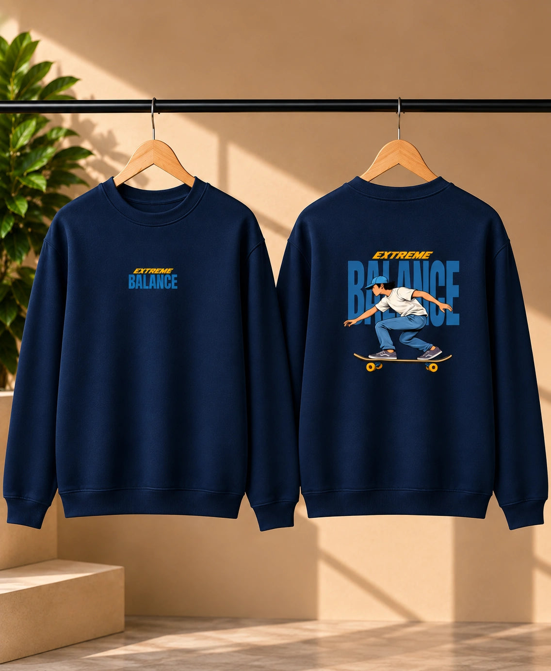 Men’s Navy Blue Extreme Balance Graphic Sweatshirt – Front & Back Print