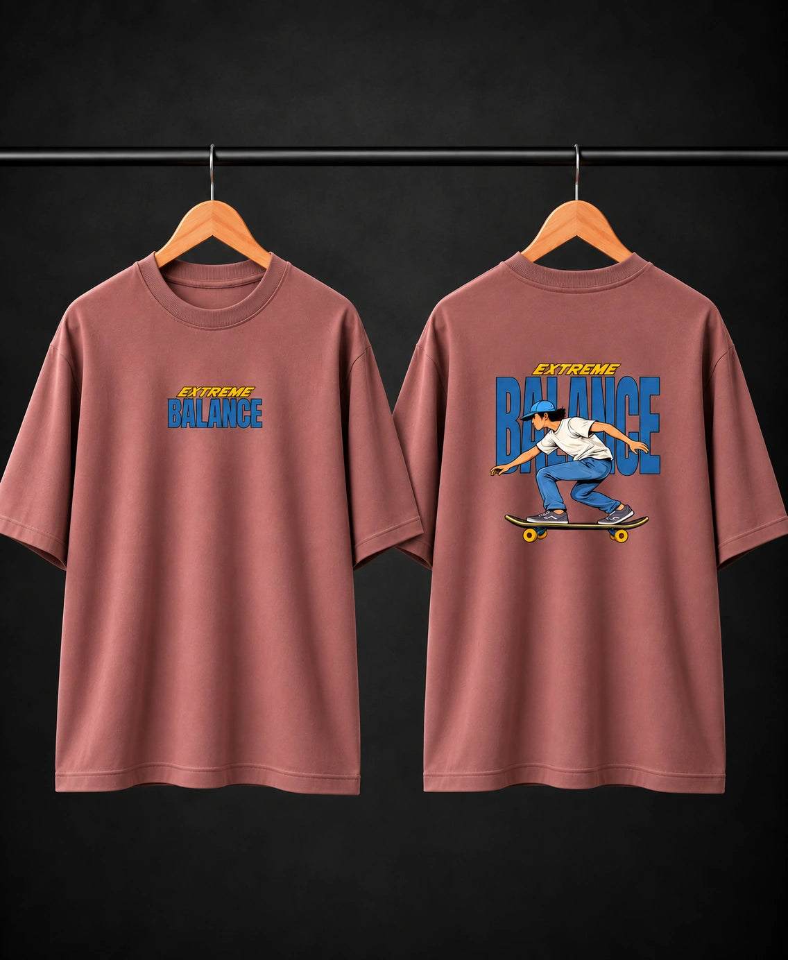 Men’s Beige Extreme Balance Graphic Oversized T-Shirt – Front & Back Print