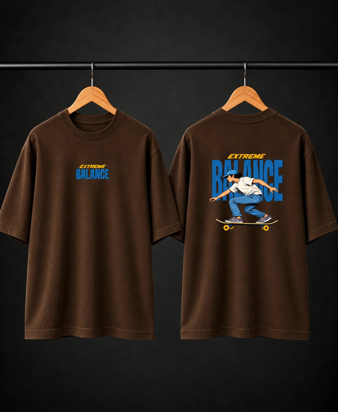 Men’s Beige Extreme Balance Graphic Oversized T-Shirt – Front & Back Print
