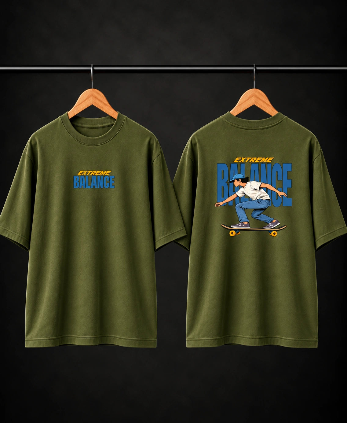 Men’s Beige Extreme Balance Graphic Oversized T-Shirt – Front & Back Print