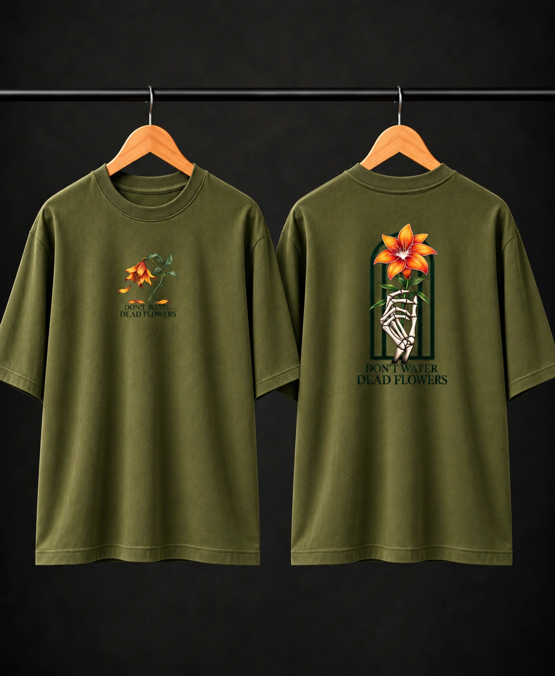 Men’s Dusty Rose “Don’t Water Dead Flowers” Graphic T-Shirt – Front & Back Print
