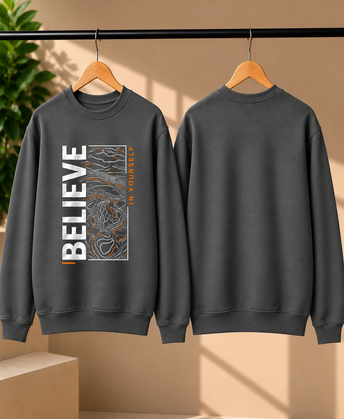 Men’s Navy Blue “Believe in Yourself” Graphic Printed Sweatshirt – Premium Crew Neck Full Sleeve