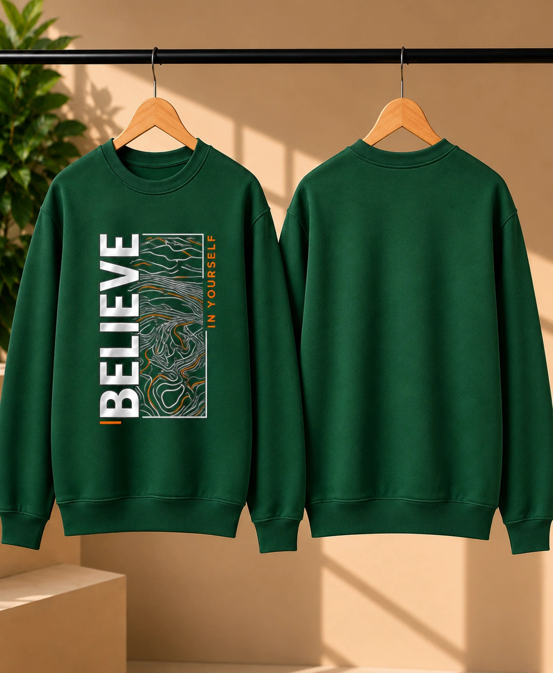 Men’s Navy Blue “Believe in Yourself” Graphic Printed Sweatshirt – Premium Crew Neck Full Sleeve