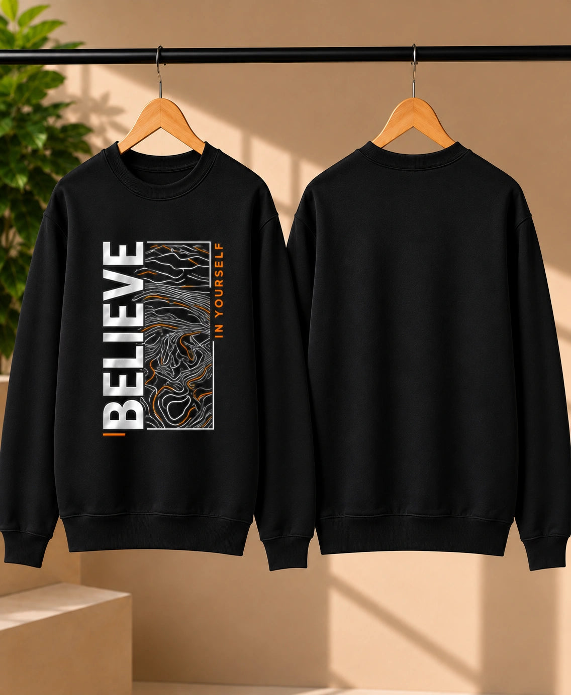 Men’s Navy Blue “Believe in Yourself” Graphic Printed Sweatshirt – Premium Crew Neck Full Sleeve