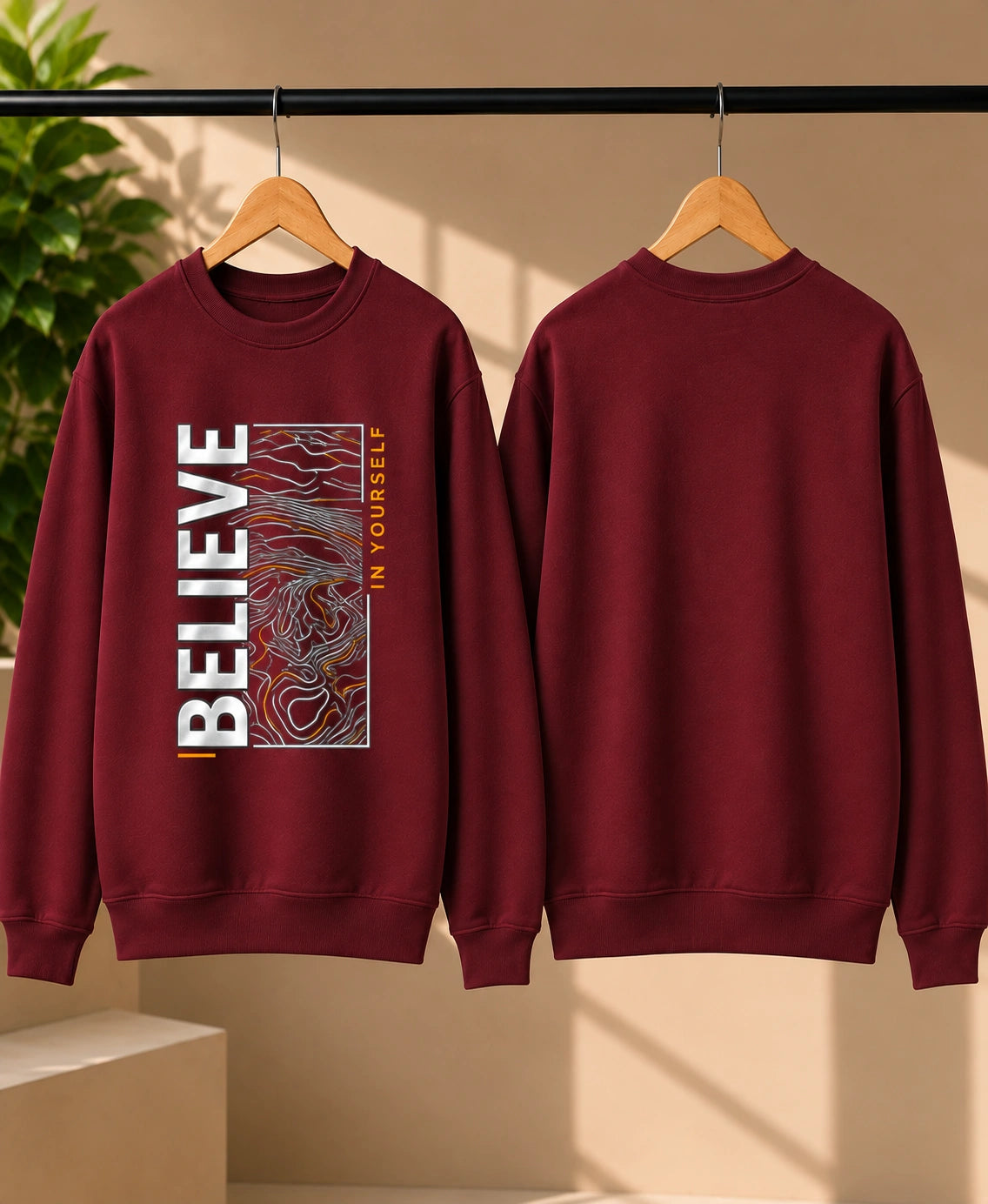 Men’s Navy Blue “Believe in Yourself” Graphic Printed Sweatshirt – Premium Crew Neck Full Sleeve