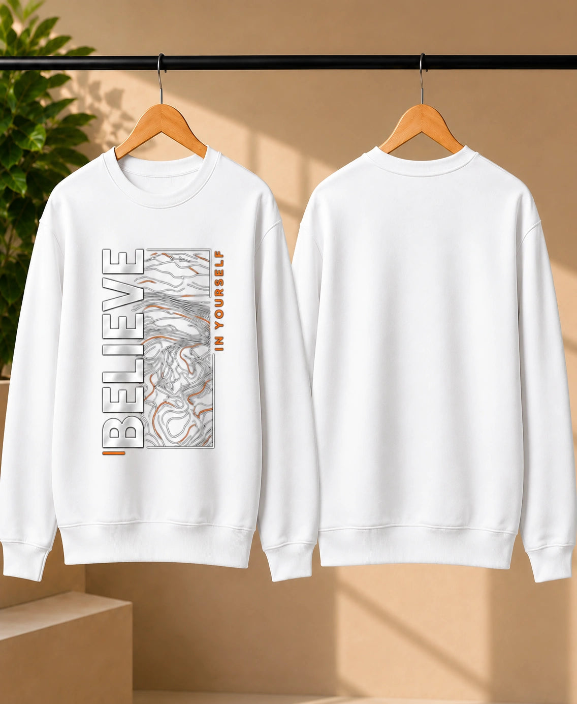 Men’s Navy Blue “Believe in Yourself” Graphic Printed Sweatshirt – Premium Crew Neck Full Sleeve