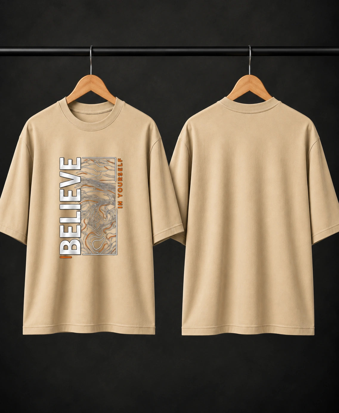 Men’s Brown “Believe in Yourself” Graphic Oversized T-Shirt – Premium Streetwear Tee