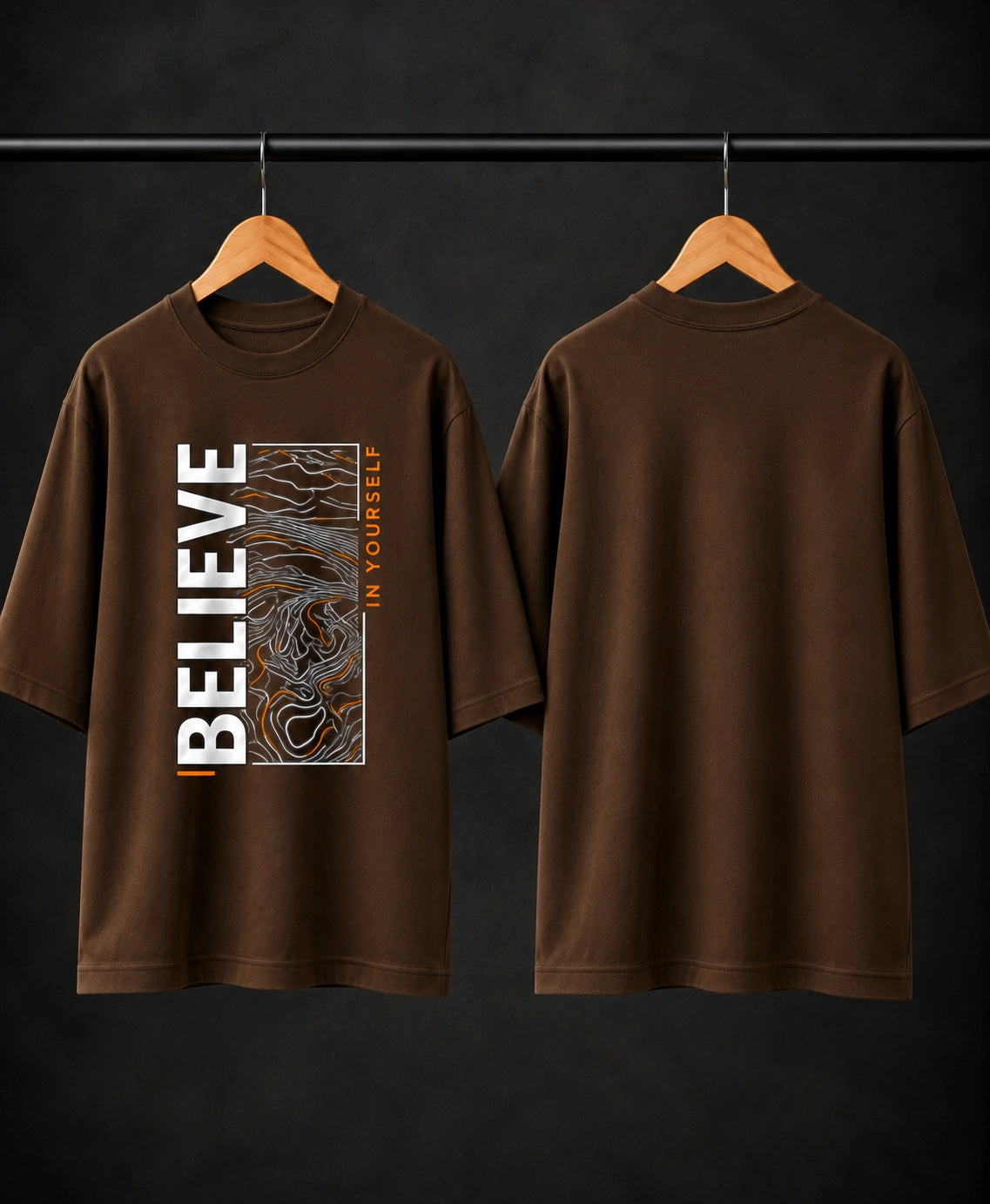Men’s Brown “Believe in Yourself” Graphic Oversized T-Shirt – Premium Streetwear Tee