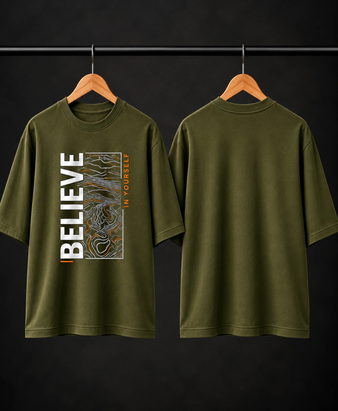Men’s Brown “Believe in Yourself” Graphic Oversized T-Shirt – Premium Streetwear Tee