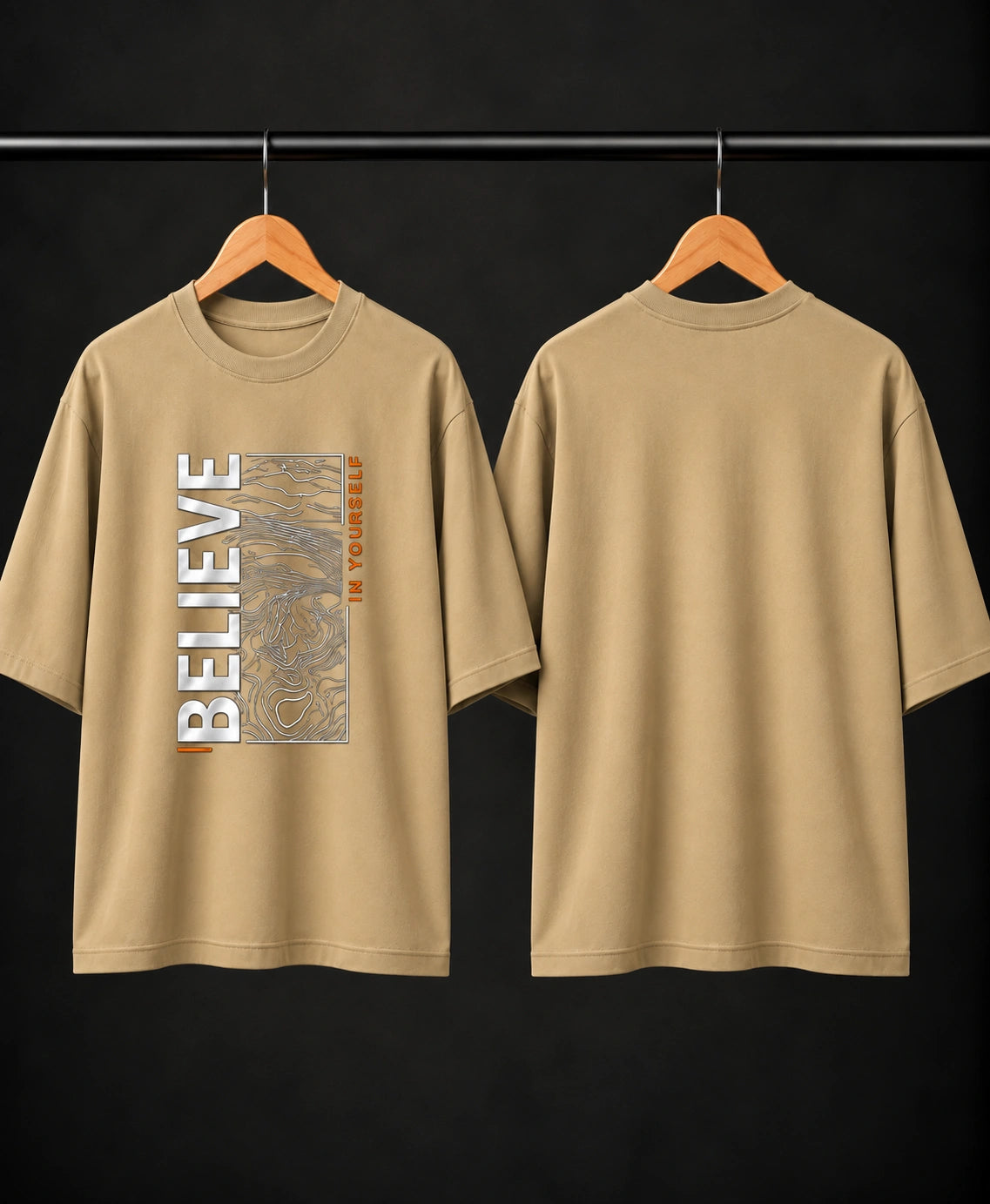 Men’s Brown “Believe in Yourself” Graphic Oversized T-Shirt – Premium Streetwear Tee