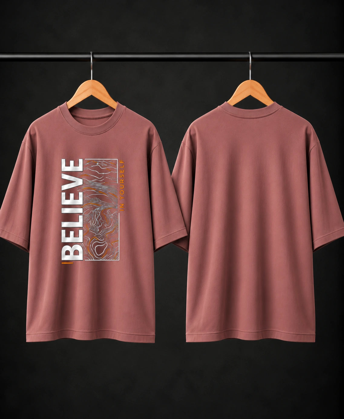 Men’s Brown “Believe in Yourself” Graphic Oversized T-Shirt – Premium Streetwear Tee