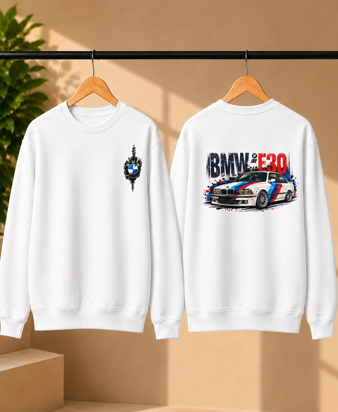 Men’s White BMW E30 Car Graphic Printed Sweatshirt – Premium Crew Neck Streetwear