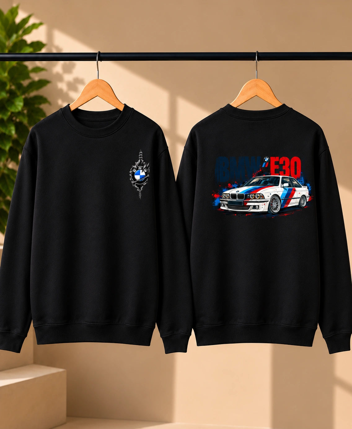 Men’s White BMW E30 Car Graphic Printed Sweatshirt – Premium Crew Neck Streetwear