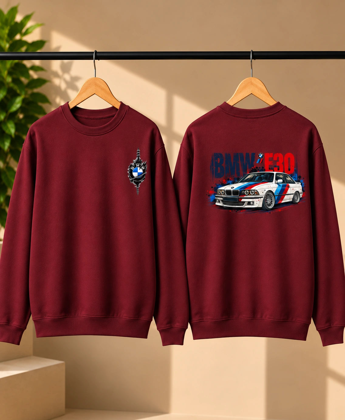Men’s White BMW E30 Car Graphic Printed Sweatshirt – Premium Crew Neck Streetwear