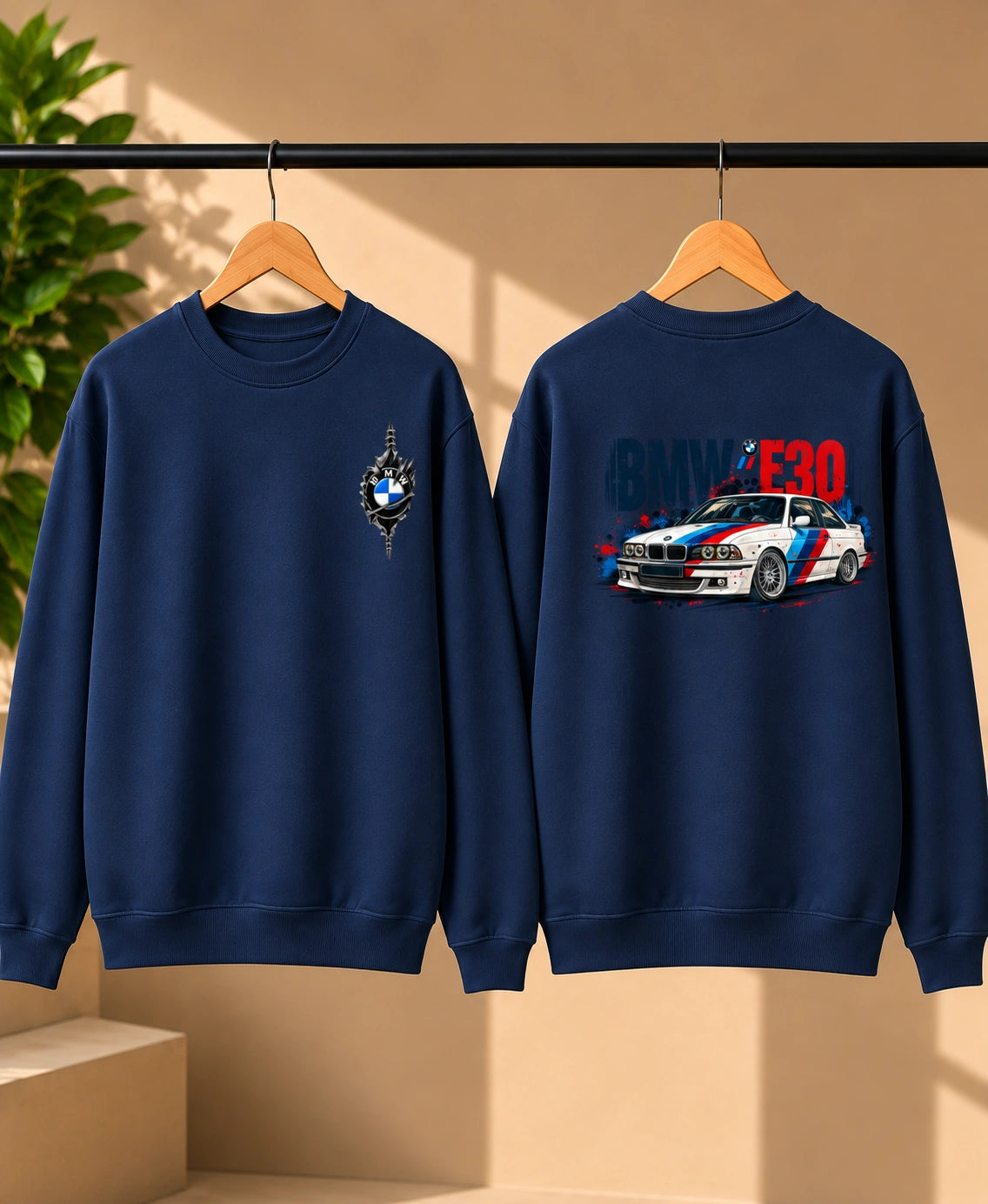 Men’s White BMW E30 Car Graphic Printed Sweatshirt – Premium Crew Neck Streetwear