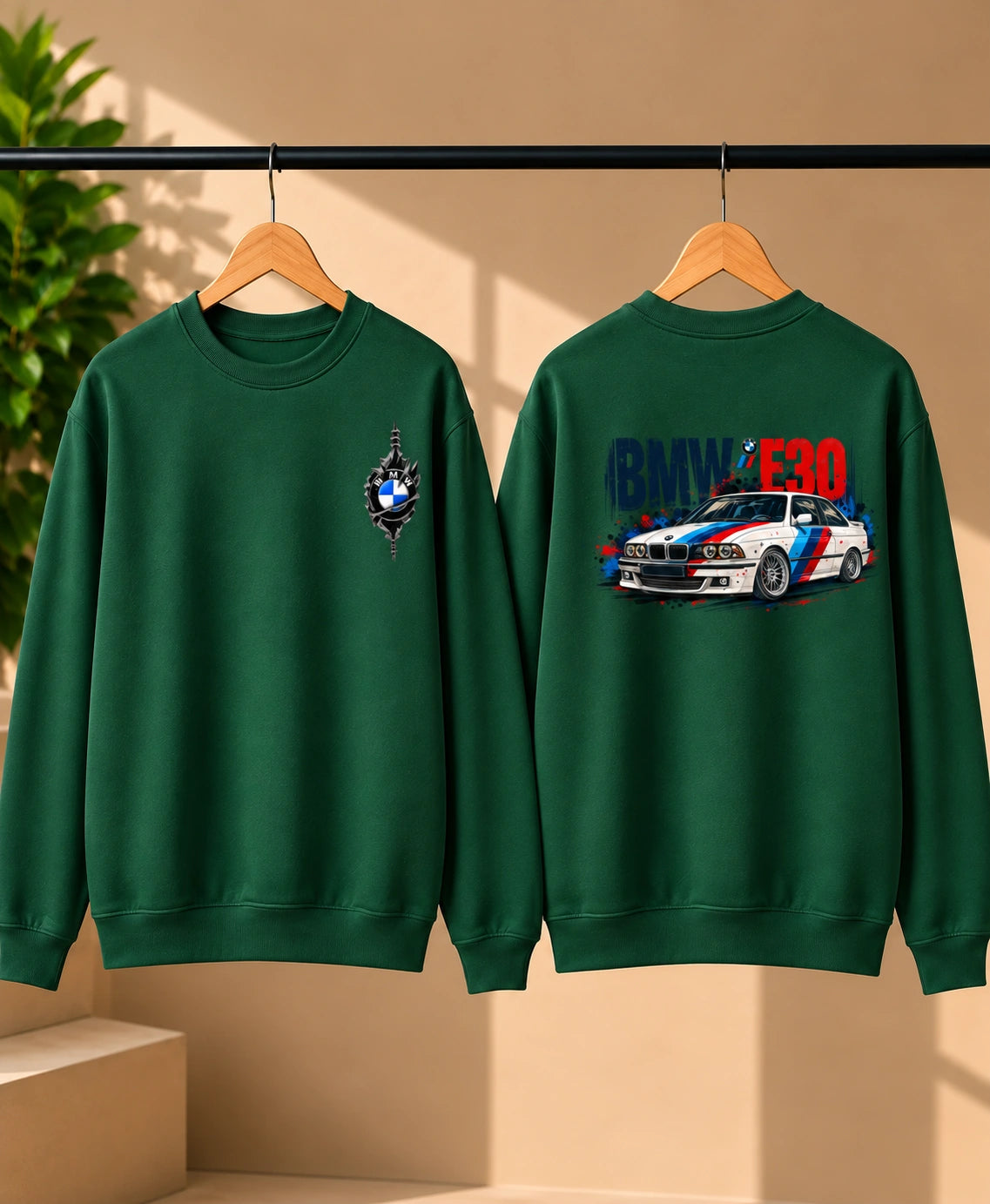 Men’s White BMW E30 Car Graphic Printed Sweatshirt – Premium Crew Neck Streetwear