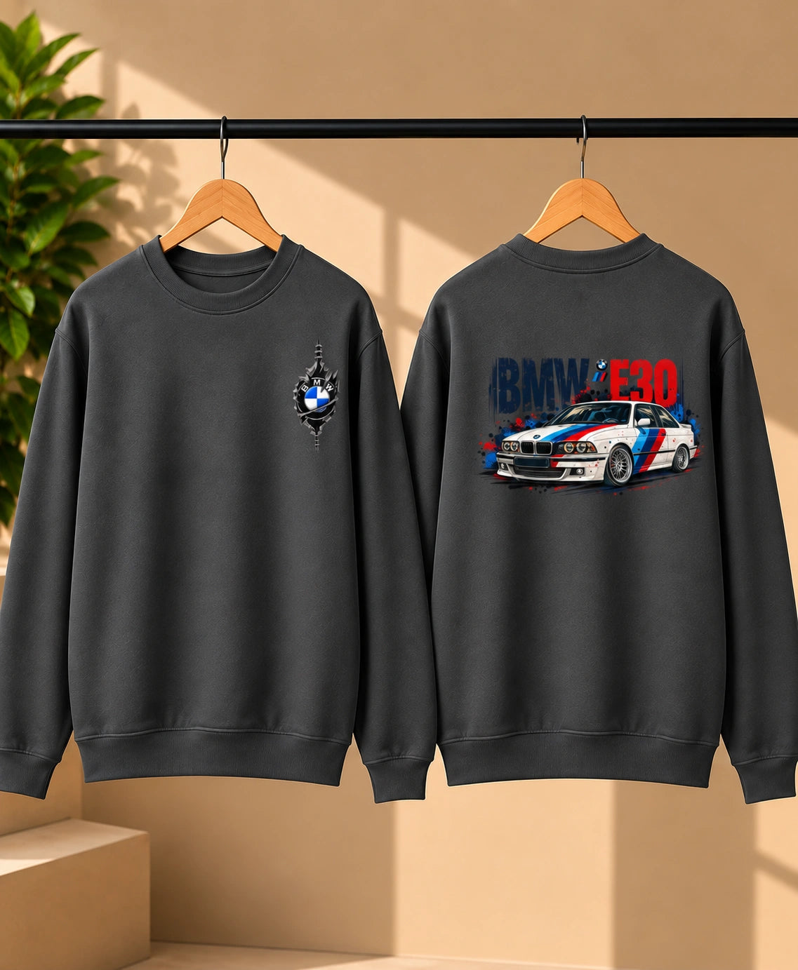 Men’s White BMW E30 Car Graphic Printed Sweatshirt – Premium Crew Neck Streetwear