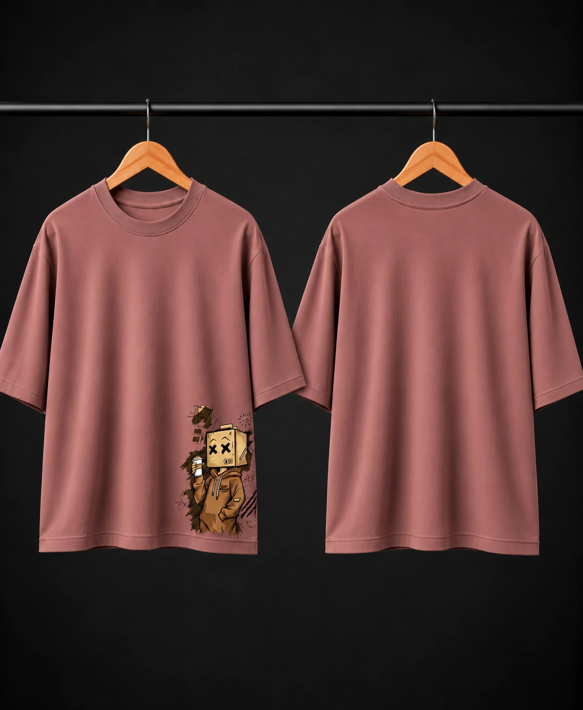 Men’s Dusty Rose Oversized Graphic T-Shirt – Box Head Streetwear Printed Tee