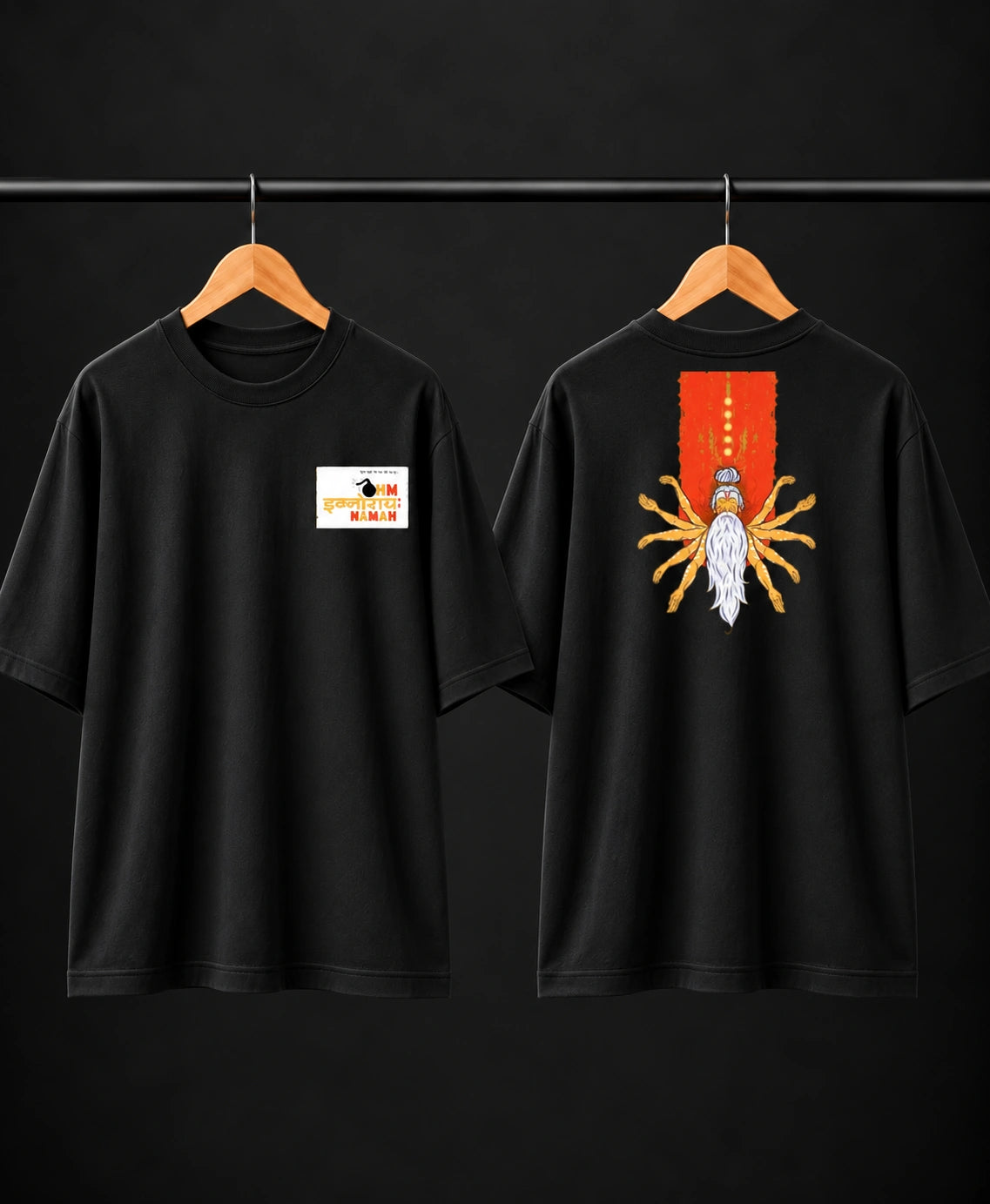Men’s Black Indian Mystic Graphic Oversized T-Shirt – Front & Back Print