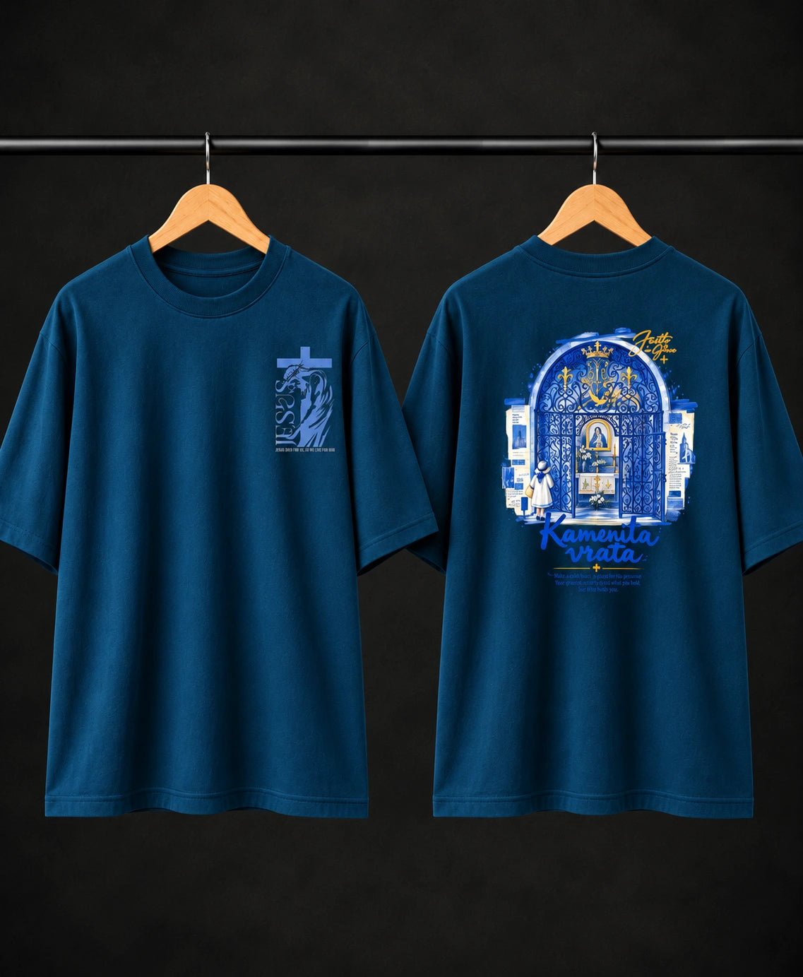 Men’s Beige Jesus Faith Graphic Oversized T-Shirt – Front & Back Print