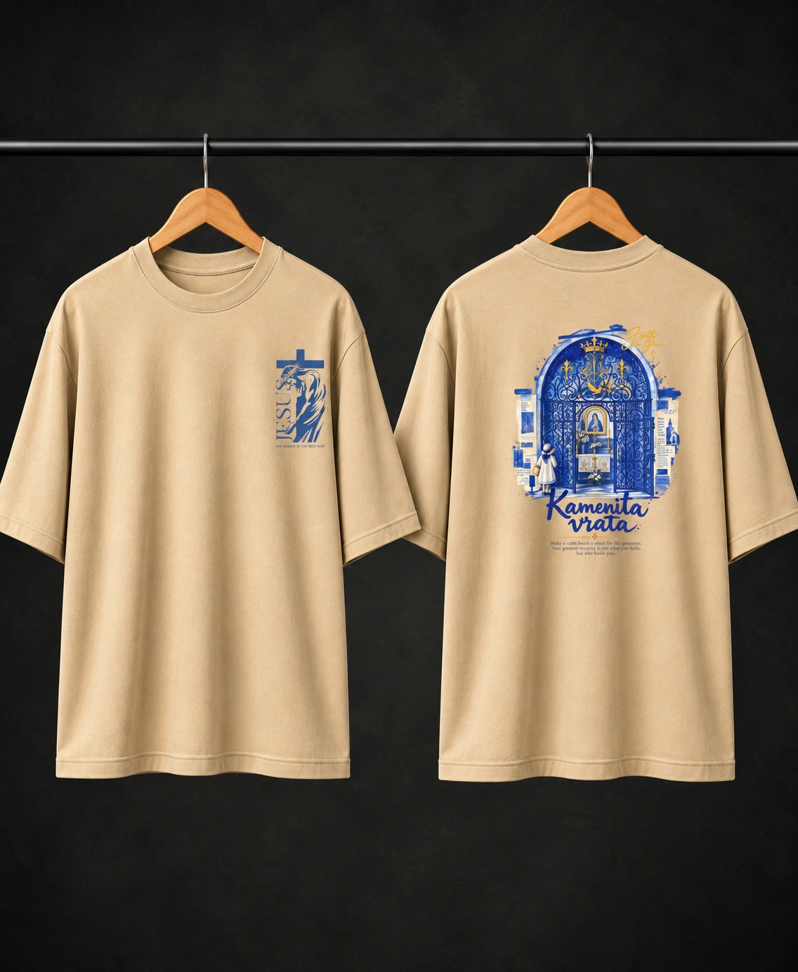 Men’s Beige Jesus Faith Graphic Oversized T-Shirt – Front & Back Print