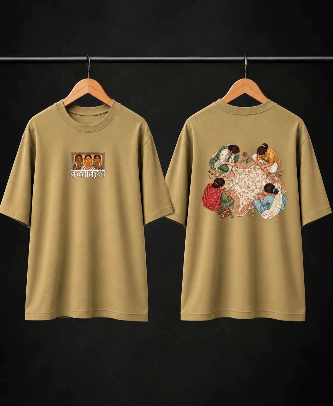 Men’s Olive Green Kalakriya Indian Art Oversized T-Shirt – Front & Back Graphic Print