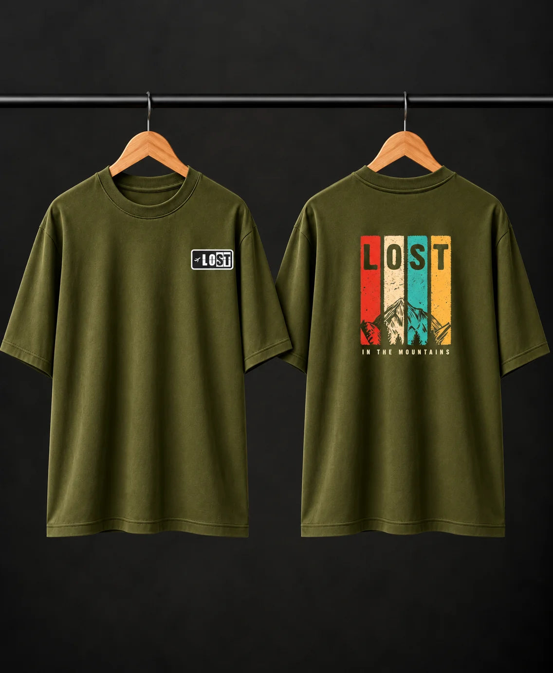 Men’s Teal Lost in the Mountains Graphic Oversized T-Shirt – Front & Back Print