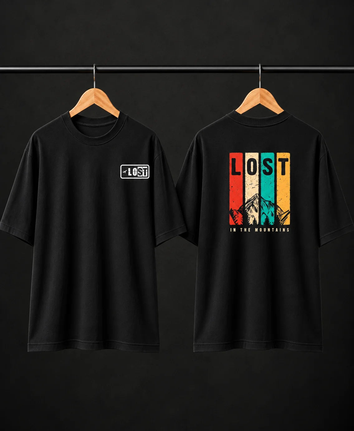 Men’s Teal Lost in the Mountains Graphic Oversized T-Shirt – Front & Back Print