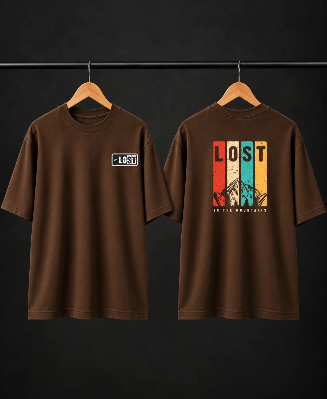 Men’s Teal Lost in the Mountains Graphic Oversized T-Shirt – Front & Back Print