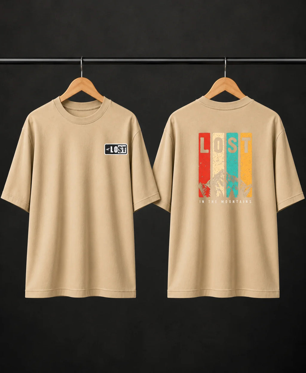 Men’s Teal Lost in the Mountains Graphic Oversized T-Shirt – Front & Back Print
