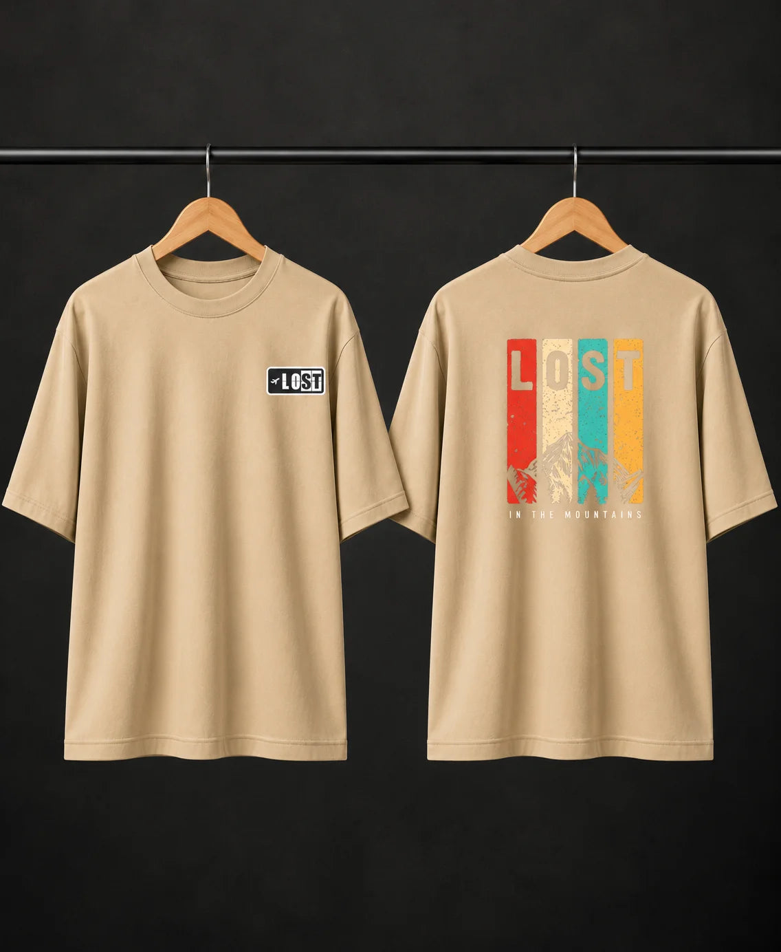 Men’s Teal Lost in the Mountains Graphic Oversized T-Shirt – Front & Back Print