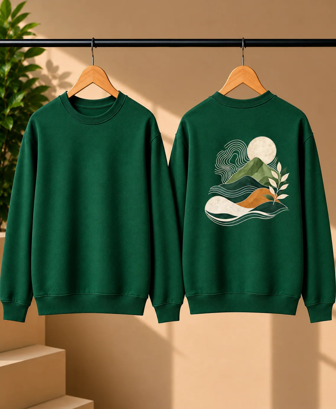 Men’s Navy Blue Nature Landscape Graphic Printed Sweatshirt – Crew Neck Casual Winter Wear