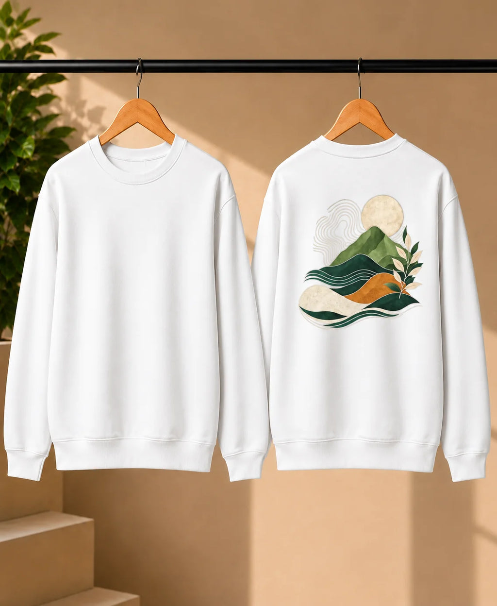 Men’s Navy Blue Nature Landscape Graphic Printed Sweatshirt – Crew Neck Casual Winter Wear