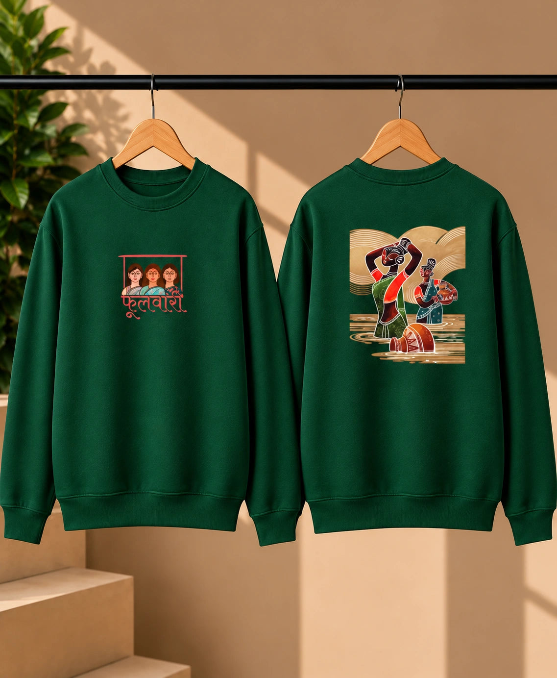 Men’s Black Indian Folk Art Graphic Sweatshirt – Front & Back Cultural Print