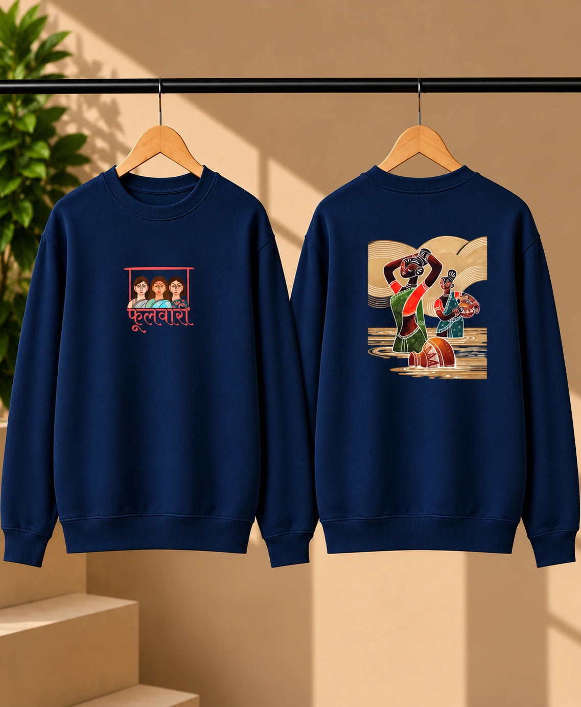 Men’s Black Indian Folk Art Graphic Sweatshirt – Front & Back Cultural Print
