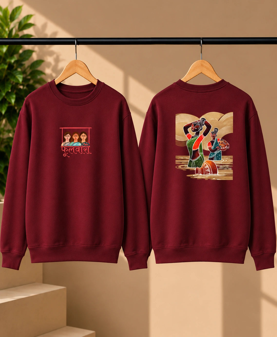 Men’s Black Indian Folk Art Graphic Sweatshirt – Front & Back Cultural Print