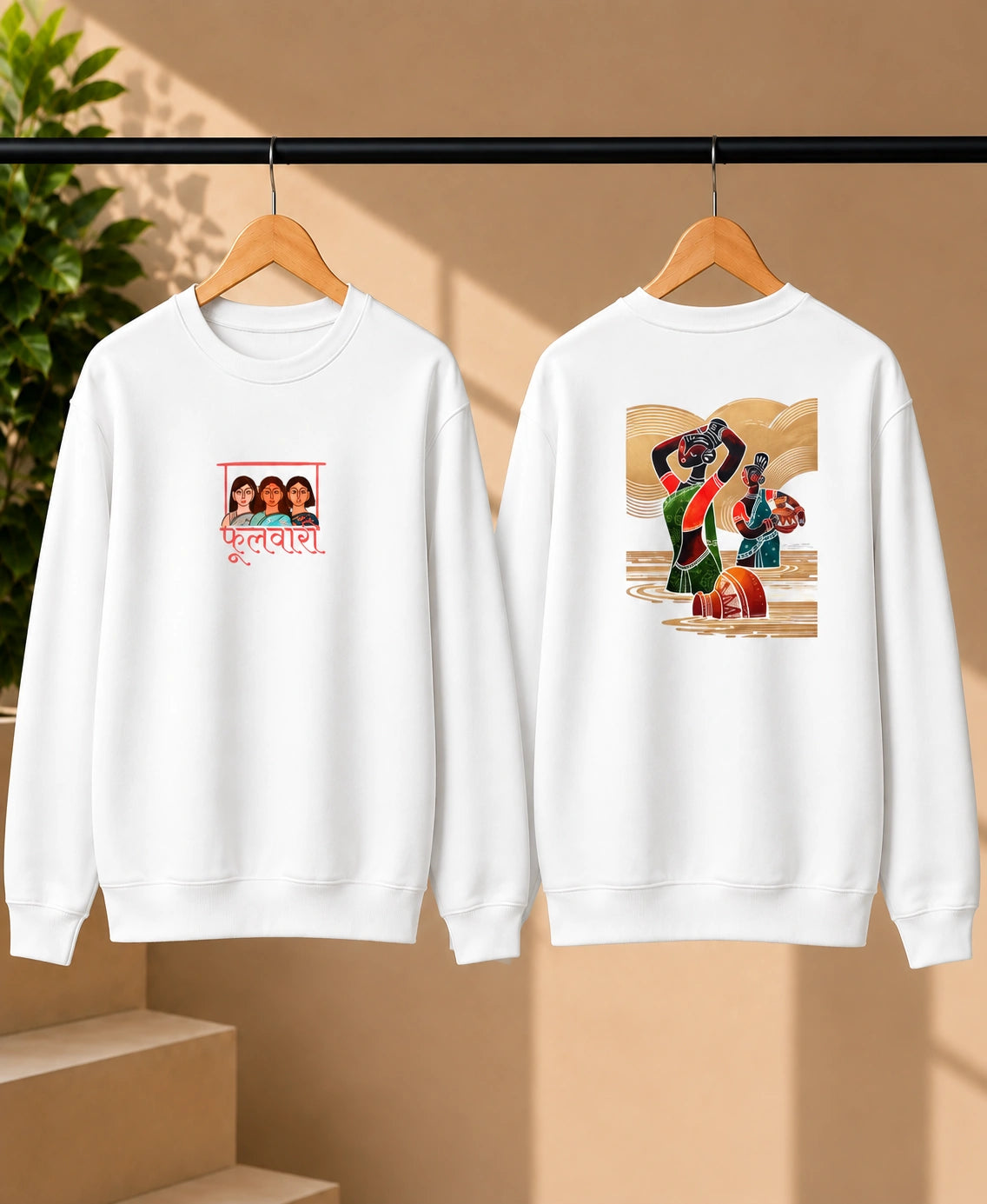 Men’s Black Indian Folk Art Graphic Sweatshirt – Front & Back Cultural Print