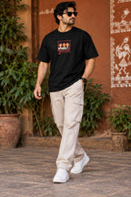 Men’s Black Indian Folk Art Oversized T-Shirt – Front & Back Graphic Print
