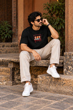 Men’s Black Indian Folk Art Oversized T-Shirt – Front & Back Graphic Print