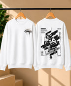 Men’s White Japanese Cyberpunk Graphic Printed Sweatshirt – Front & Back Streetwear Design