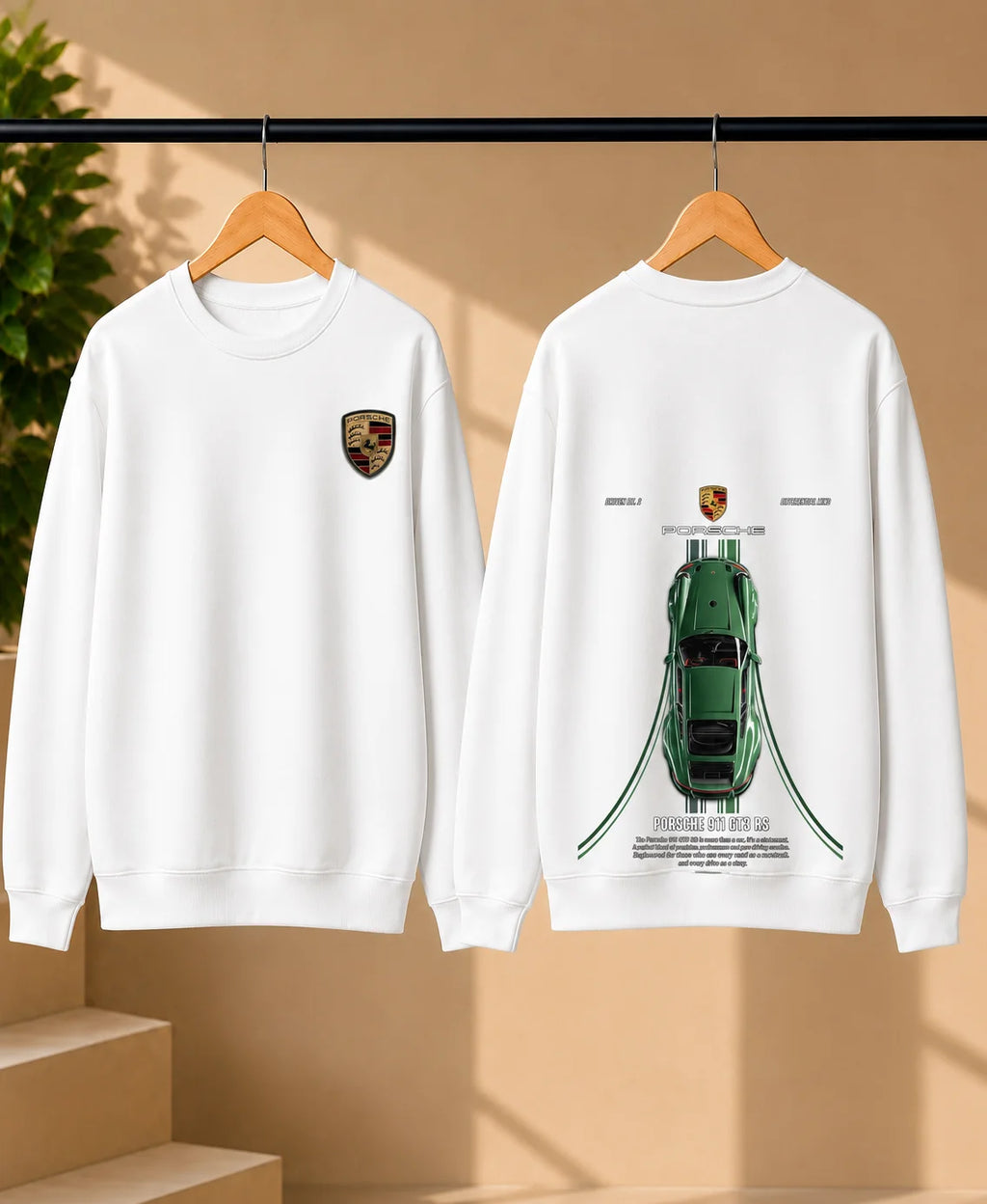Men’s Bottle Green Sports Car Graphic Printed Sweatshirt – Front & Back Automotive Streetwear